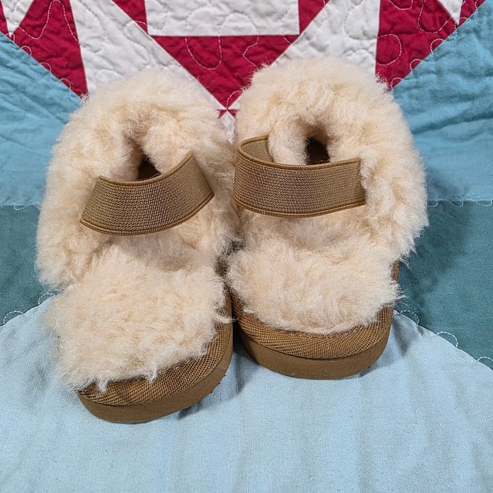 PAWZ by Bearpaw Kids Girls Emma Slipper Chestnut Tan Faux Fur Slingback Size 9‎